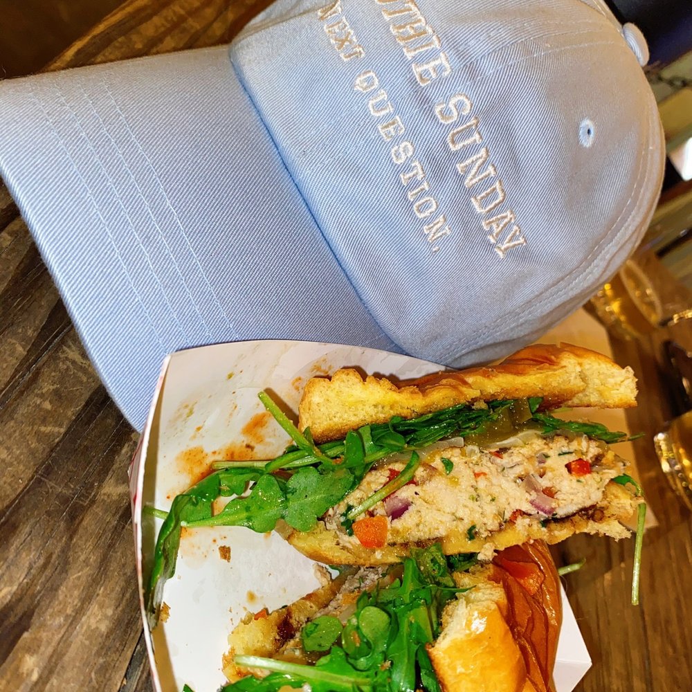a sandwich and a hat
