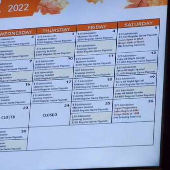 Foxwoods Resort Casino - November 2022 Bingo Schedule - Casinos Near Me - Mashantucket, Connecticut