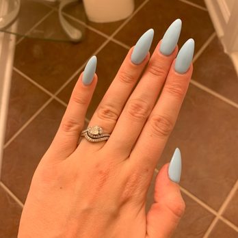Serenity Nails Spa Salon - Almond/Stiletto shape with color 528 blue, By Angie - Nail Salons Near Me - Ashburn, Virginia