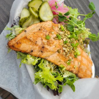 Red Fish Blue Fish - Grillled salmon on salad - Fish & Chips Near Me - Victoria, British Columbia Red Fish Blue Fish - Grillled salmon on salad - Fish & Chips Near Me - Victoria, British Columbia