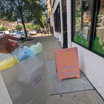 Peach Fuzz - Outside the store with my purchase, so nicely wrapped - Gift Shops Near Me - Chicago, Illinois