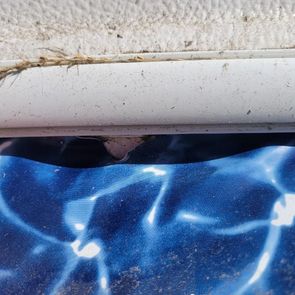 Blue Lagoon Pool and Spa - ACTUAL HOLE in liner under stairs, from blue lagoons faulty installation. - Pool & Hot Tub Service Near Me - Wenatchee, Washington Blue Lagoon Pool and Spa - ACTUAL HOLE in liner under stairs, from blue lagoons faulty installation. - Pool & Hot Tub Service Near Me - Wenatchee, Washington