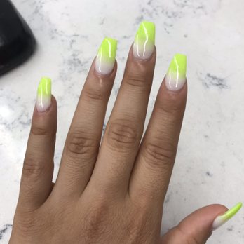 Diamond Nails - I got coffin shaped powder acrylic in the shade "ombré Neon green" - Nail Salons Near Me - Fullerton, California Diamond Nails - I got coffin shaped powder acrylic in the shade "ombré Neon green" - Nail Salons Near Me - Fullerton, California