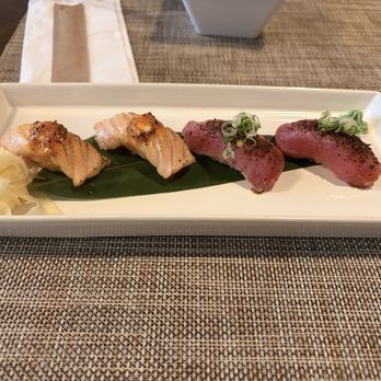 Sushi Momo - Pepper Punch Tuna* Gochujang Butter Salmon* - Sushi Bars Near Me - Johns Creek, Georgia Sushi Momo - Pepper Punch Tuna* Gochujang Butter Salmon* - Sushi Bars Near Me - Johns Creek, Georgia