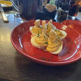 Corner Kitchen - Deviled eggs with bbq chicharrones - Breakfast & Brunch Near Me - Asheville, North Carolina Corner Kitchen - Deviled eggs with bbq chicharrones - Breakfast & Brunch Near Me - Asheville, North Carolina