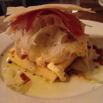 Supper - Grilled polenta topped with egg, sliced fennel, prosciutto, and fresh parm - Italian Near Me - New York, New York Supper - Grilled polenta topped with egg, sliced fennel, prosciutto, and fresh parm - Italian Near Me - New York, New York