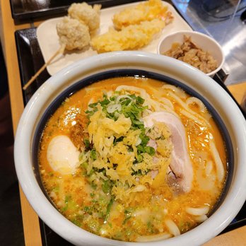 Marugame Udon - Tonkatsu Udon (large) with various tempura. - Japanese Near Me - Costa Mesa, California Marugame Udon - Tonkatsu Udon (large) with various tempura. - Japanese Near Me - Costa Mesa, California