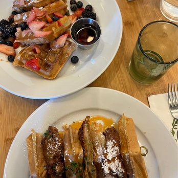Bloom - Churro Waffle (top) and Chicken and Waffles (bottom) - American Near Me - Santa Clara, California