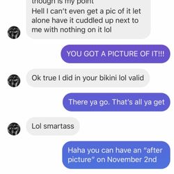 WGM Personal Training - Me trying to refute Gages requests for naked photos and instead sending check-in photos in my competition bikini.