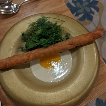 Dagon - Tunisian cigar- lamb meat crunchy exterior and a tahini  sauce with fresh dill/greens - Bars Near Me - New York, New York
