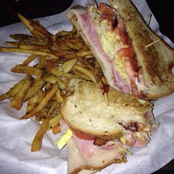 Yummy club sandwich! Needed some mustard.