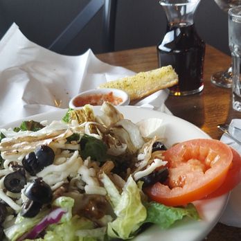 Acropolis Pizza & Pasta - Dinner salad , house red. Missing chicken gyro - Italian Near Me - Everett, Washington