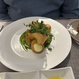 Gnocchi and Halibut entrees Gnocchi and Halibut entrees