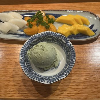 Kurumazushi - Dessert: matcha ice cream and fruit - Sushi Bars Near Me - New York, New York Kurumazushi - Dessert: matcha ice cream and fruit - Sushi Bars Near Me - New York, New York