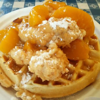 Julia Belle's - Peach chicken waffles - Southern Near Me - Florence, South Carolina Julia Belle's - Peach chicken waffles - Southern Near Me - Florence, South Carolina