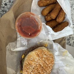 Double cheese burgers and mozzarella sticks