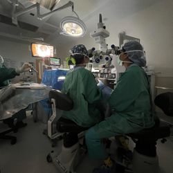 UNC Health Care - White cataract surgery in the operating room. UNC Ophthalmology.