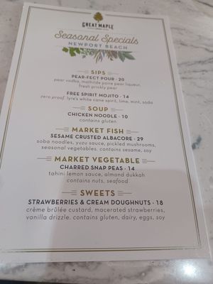 Menu photo 1 Great Maple Newport Beach, CA