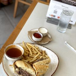 Limp French Dip, lacking flavor in the meat, the baguette, and the au jus. Fries were old and warmed over. Limp French Dip, lacking flavor in the meat, the baguette, and the au jus. Fries were old and warmed over.