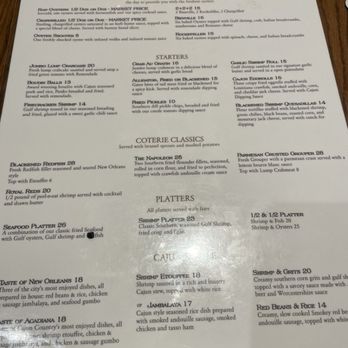 Coterie - Starter menu - Cajun/Creole Near Me - Long Beach, Mississippi