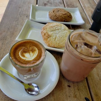 Lofty Coffee - Iced mocha, cortado, gluten-free vegan oatmeal chocolate chip and gluten-free vegan lemon cookies - Desserts Near Me - Encinitas, California Lofty Coffee - Iced mocha, cortado, gluten-free vegan oatmeal chocolate chip and gluten-free vegan lemon cookies - Desserts Near Me - Encinitas, California