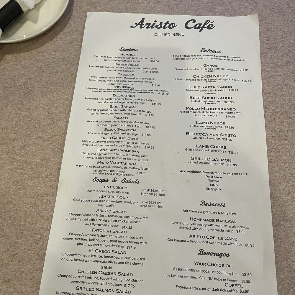 Aristo Cafe - The menu - Mediterranean Near Me - Torrance, California
