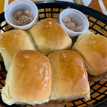 Mesquite Wood Steakhouse - Complimentary dinner rolls with cinnamon butter. - Steakhouses Near Me - Kenedy, Texas