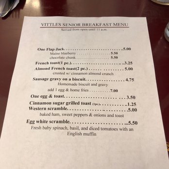 Vittles Restaurant - Senior menu - New American Near Me - Pittsfield, Maine