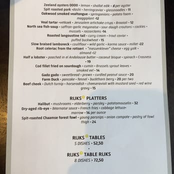 Rijks - Menu - Modern European Near Me - Amsterdam, New Hampshire