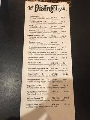 Menu photo 5 The District Bar Spokane, WA