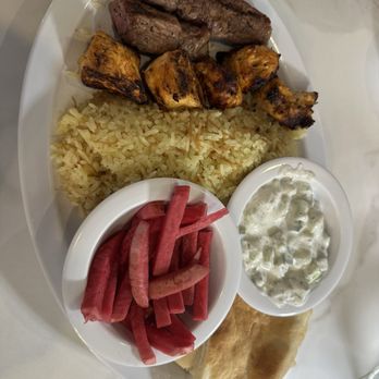 Olive Roots Mediterranean Cuisine - 2 Mix Kabab Plate - Mediterranean Near Me - The Colony, Texas Olive Roots Mediterranean Cuisine - 2 Mix Kabab Plate - Mediterranean Near Me - The Colony, Texas