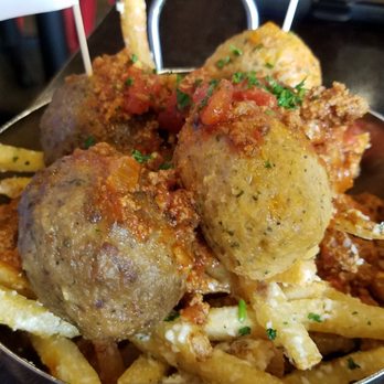 Sienna Mercato - Beef and Pork Meatballs over French fries with meat sauce - Italian Near Me - Pittsburgh, Pennsylvania Sienna Mercato - Beef and Pork Meatballs over French fries with meat sauce - Italian Near Me - Pittsburgh, Pennsylvania