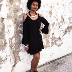Village Treasures - Black Dress W/Tuareg Leather & Bone necklace