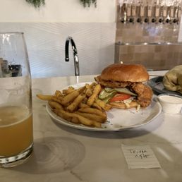 Hazy IPA and chicken sandwich.
