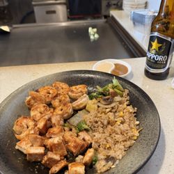 SUKI Japanese Hibachi Ramen Noodles & Tea House - Chicken and Shrimp Hibachi with hibachi fried rice