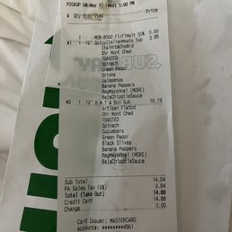 a receipt for a subway ride