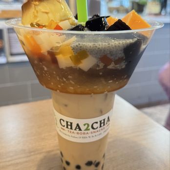 Cha2Cha - Black Milk Tea with Boba & Topping Bowl - Bubble Tea Near Me - Anaheim, California