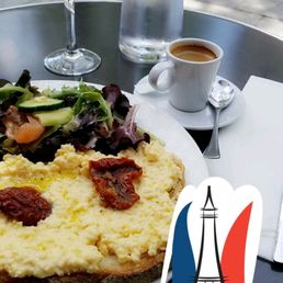 Scrambled tartine with an expresso Scrambled tartine with an expresso