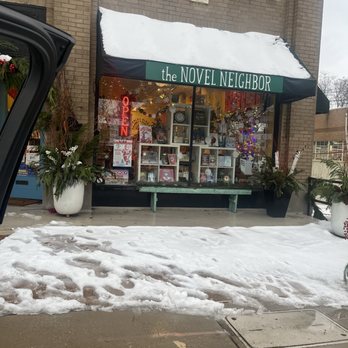 The Novel Neighbor - Front door and first snowfall - Books, Mags, Music & Video Near Me - Webster Groves, Missouri