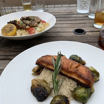 Tracey's - Pan seared salmon with Brussels sprouts. - New American Near Me - Munising, Michigan