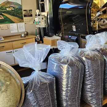 Carolines Coffee Roasters - Display of coffee beans and roaster - Coffee & Tea Near Me - Grass Valley, California