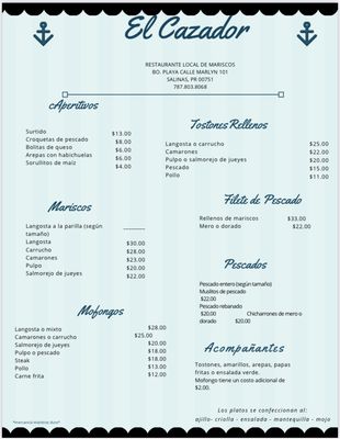 Menu photo 2 Rest. El Cazador Salinas, PR