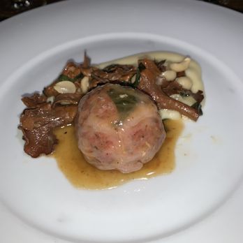 The Grey - lamb crépinettes with potato purée, chanterelle mushrooms, and peanuts - New American Near Me - Savannah, Georgia The Grey - lamb crépinettes with potato purée, chanterelle mushrooms, and peanuts - New American Near Me - Savannah, Georgia