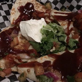 H2 Public House - BBQ Chicken Quesadilla-  Roasted chicken, pepper jack &  cheddar cheeses, red onions, pico de gallo, BBQ sauce & cilantro.  $6.99 - American Near Me - Cornelius, North Carolina