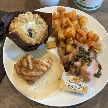 Icon Eatery & Bar - mixed plate (muffin was amazing) - Seafood Near Me - Bradenton, Florida Icon Eatery & Bar - mixed plate (muffin was amazing) - Seafood Near Me - Bradenton, Florida