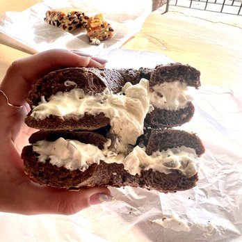 Empire Bagels - Pumpernickel Bagel with Cream Cheese (jalapeño) - Breakfast & Brunch Near Me - Carmel Hamlet, New York