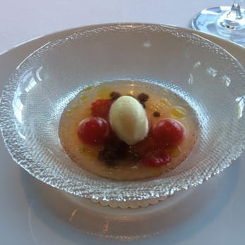 Addison - Fruits de la terre, olive oil sorbet, tomato, raspberry, grapes, and tomato water - New American Near Me - San Diego, California