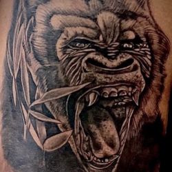 Inkfinity Tattoos - Black and gray realism gorilla tattoo