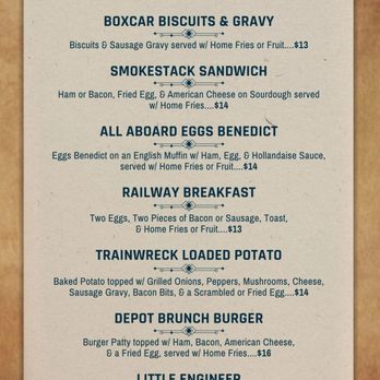 The Depot and Baggage Claim - brunch menu - American Near Me - Minot, North Dakota The Depot and Baggage Claim - brunch menu - American Near Me - Minot, North Dakota