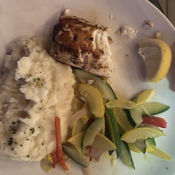 Oceans & Ale - Halibut with mashed potatoes and summer vegetables - Seafood Near Me - Williamsburg, Virginia
